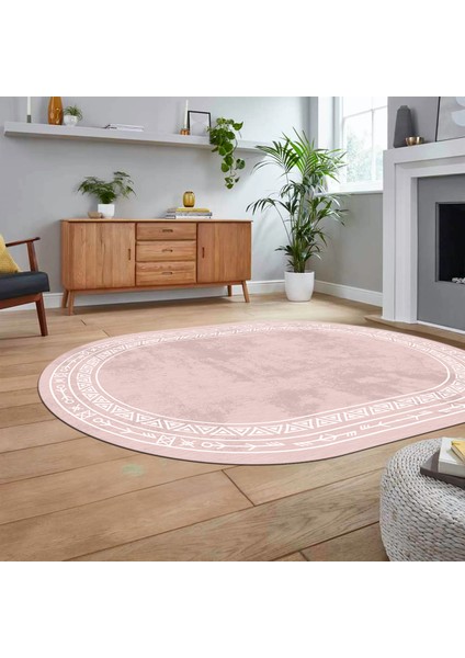 Dijital Kaymaz Yıkanabilir Oval Iskandinav Desen Yolluk Salon Halısı, V-O-Iskandinav-30-Pembe, fiyatları