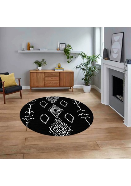 Dijital Kaymaz Yıkanabilir Yuvarlak Iskandinav Desen Salon Halısı, V-Y-Iskandinav-26-Antrasit,