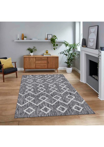 Dijital Baskılı Kaymaz Yıkanabilir Iskandinav Desen Yolluk Salon Halısı, V-Iskandinav-05-Gri,