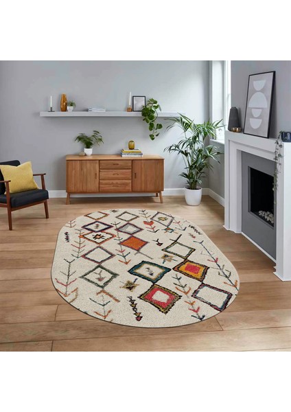 Dijital Kaymaz Yıkanabilir Oval Iskandinav Desen Yolluk Salon Halısı, V-O-Iskandinav-14-Renkli,