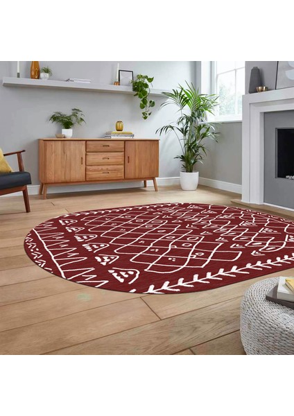 Dijital Kaymaz Yıkanabilir Oval Iskandinav Desen Yolluk Salon Halısı, V-O-Iskandinav-19-Bordo, fiyatları