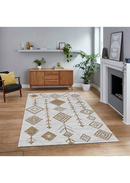 Dijital Baskılı Kaymaz Yıkanabilir Iskandinav Desen Yolluk Salon Halısı, V-Iskandinav-11-Vizon,