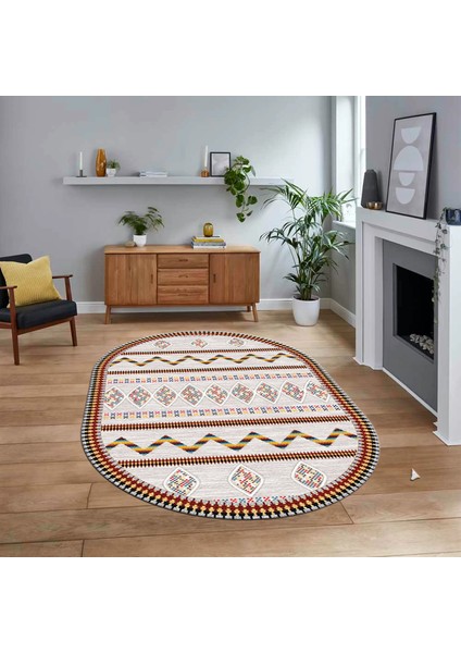 Dijital Kaymaz Yıkanabilir Oval Iskandinav Desen Yolluk Salon Halısı, V-O-Iskandinav-27-Renkli,