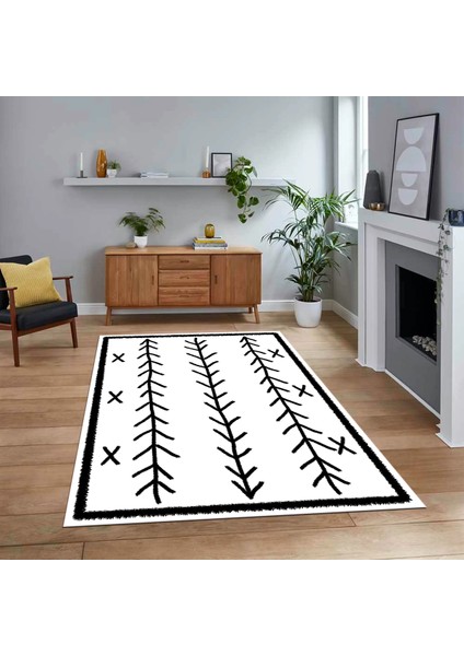 Dijital Baskılı Kaymaz Yıkanabilir Iskandinav Desen Yolluk Salon Halısı, V-Iskandinav-07-Beyaz,