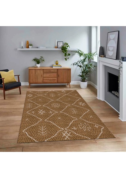 Dijital Baskılı Kaymaz Yıkanabilir Iskandinav Desen Yolluk Salon Halısı, V-Iskandinav-04-Kahve,