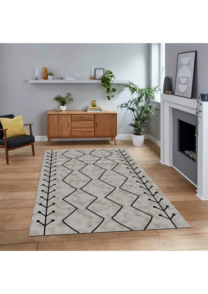 Dijital Baskılı Kaymaz Yıkanabilir Iskandinav Desen Yolluk Salon Halısı, V-Iskandinav-06-Vizon,