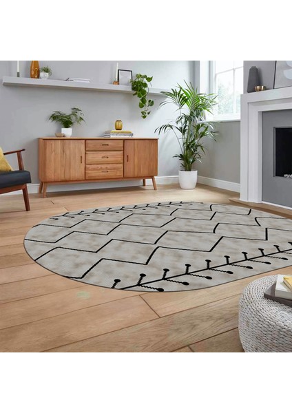 Dijital Kaymaz Yıkanabilir Oval Iskandinav Desen Yolluk Salon Halısı, V-O-Iskandinav-06-Vizon, fiyatları
