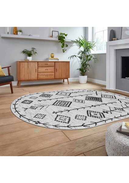 Dijital Kaymaz Yıkanabilir Oval Iskandinav Desen Yolluk Salon Halısı, V-O-Iskandinav-11-Gri, fiyatları