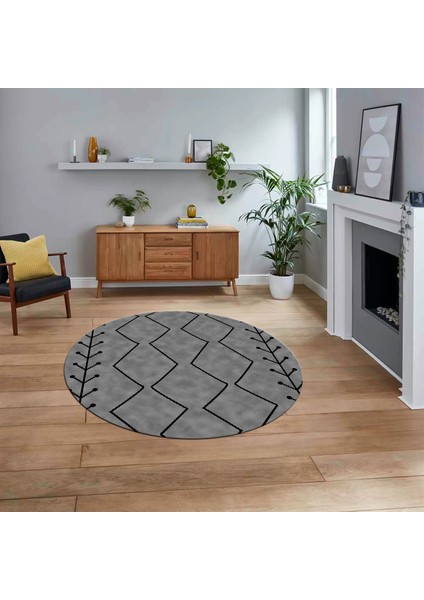 Dijital Kaymaz Yıkanabilir Yuvarlak Iskandinav Desen Salon Halısı, V-Y-Iskandinav-06-Gri,