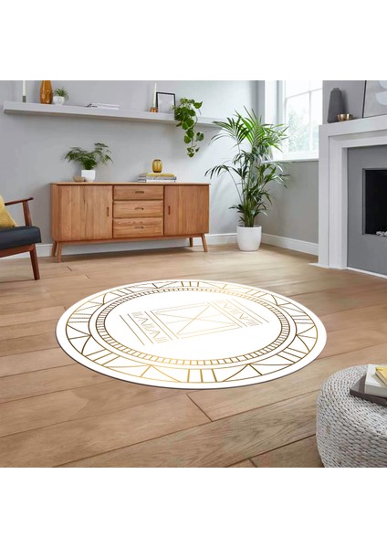 Dijital Kaymaz Yıkanabilir Yuvarlak Iskandinav Desen Salon Halısı, V-Y-Iskandinav-09-Gold,