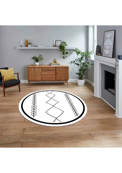 Dijital Kaymaz Yıkanabilir Yuvarlak Iskandinav Desen Salon Halısı, V-Y-Iskandinav-01-Beyaz,