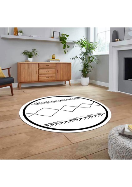 Dijital Kaymaz Yıkanabilir Yuvarlak Iskandinav Desen Salon Halısı, V-Y-Iskandinav-01-Beyaz,