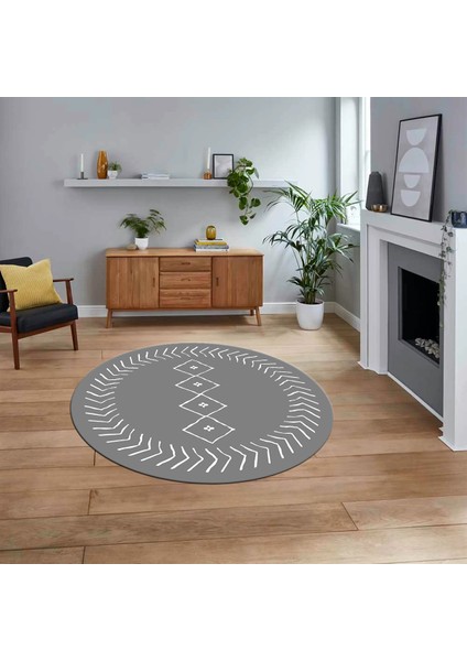 Dijital Kaymaz Yıkanabilir Yuvarlak Iskandinav Desen Salon Halısı, V-Y-Iskandinav-02-Gri,
