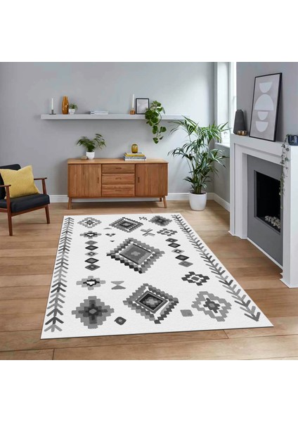 Dijital Baskılı Kaymaz Yıkanabilir Iskandinav Desen Yolluk Salon Halısı, V-Iskandinav-15-Gri,