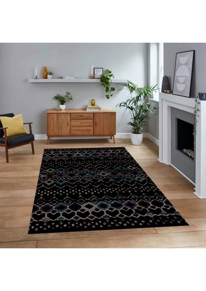 Dijital Baskılı Kaymaz Yıkanabilir Iskandinav Desen Yolluk Salon Halısı, V-Iskandinav-22-Antrasit,
