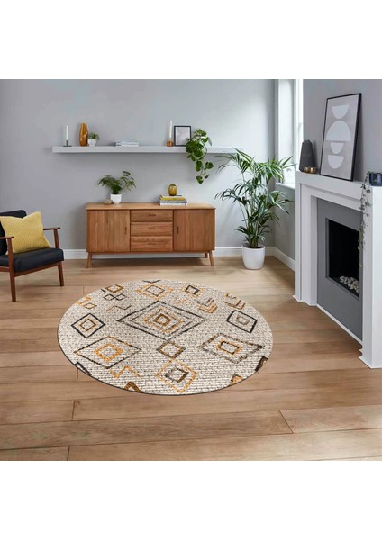Dijital Kaymaz Yıkanabilir Yuvarlak Iskandinav Desen Salon Halısı, V-Y-Iskandinav-29-Kahve,