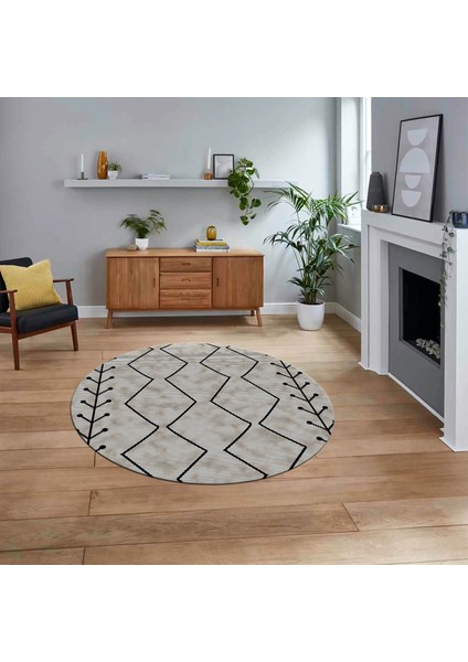 Dijital Kaymaz Yıkanabilir Yuvarlak Iskandinav Desen Salon Halısı, V-Y-Iskandinav-06-Vizon,