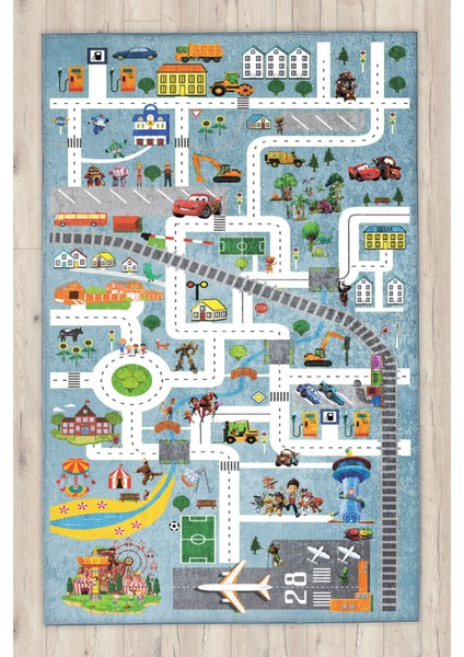 Eğitici Yol Arabalı Çocuk Halısı