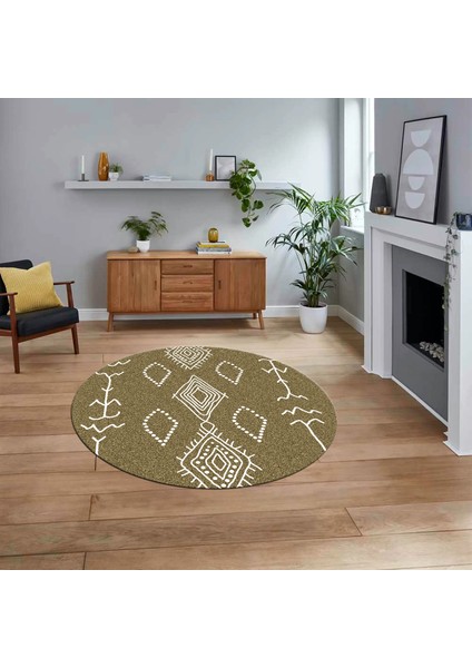 Dijital Kaymaz Yıkanabilir Yuvarlak Iskandinav Desen Salon Halısı, V-Y-Iskandinav-26-Bej,