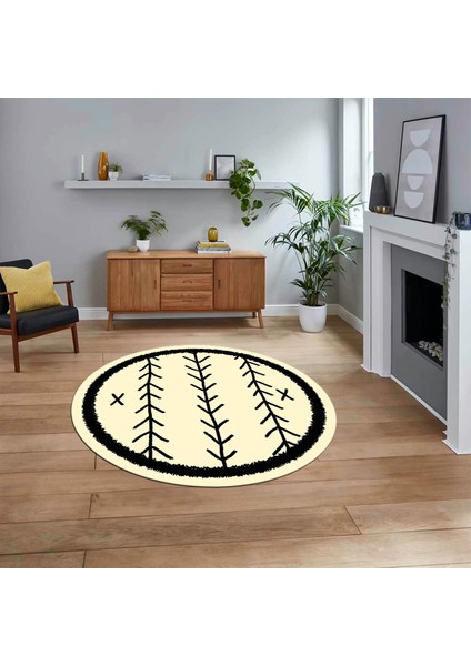Dijital Kaymaz Yıkanabilir Yuvarlak Iskandinav Desen Salon Halısı, V-Y-Iskandinav-07-Krem,