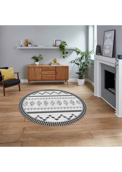 Dijital Kaymaz Yıkanabilir Yuvarlak Iskandinav Desen Salon Halısı, V-Y-Iskandinav-27-Gri,