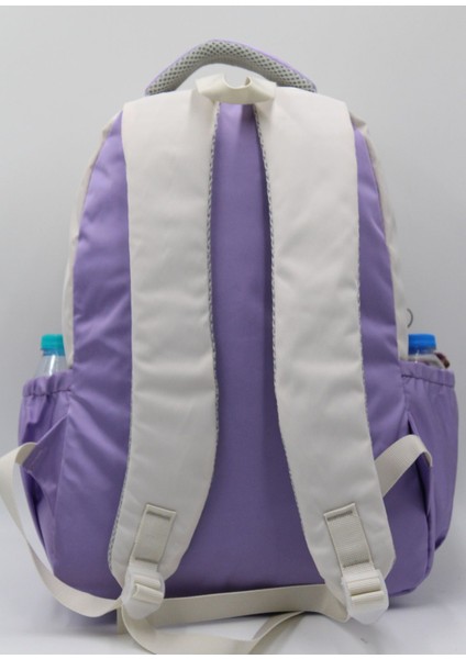Özel Su Itici Kumaş Unisex Bej-Lila Okul Sırt Çantası 34400