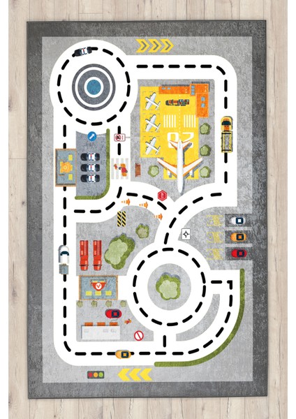 Araba Yolu Oyun Halısı Uçaklı Eğitici Çocuk Halısı