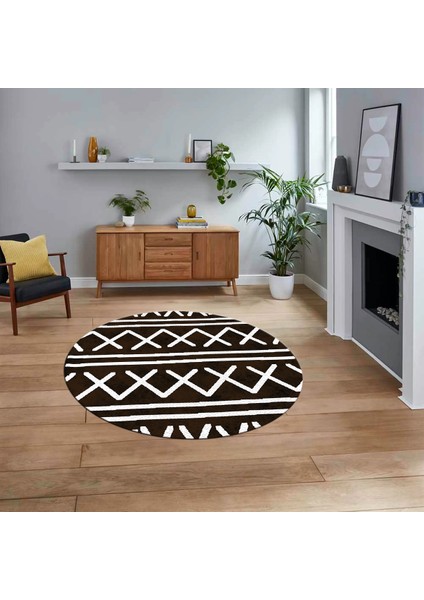 Dijital Kaymaz Yıkanabilir Yuvarlak Iskandinav Desen Salon Halısı, V-Y-Iskandinav-28-Kahve,