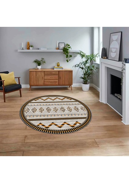 Dijital Kaymaz Yıkanabilir Yuvarlak Iskandinav Desen Salon Halısı, V-Y-Iskandinav-27-Kahve,