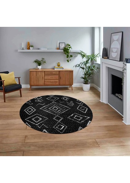 Dijital Kaymaz Yıkanabilir Yuvarlak Iskandinav Desen Salon Halısı, V-Y-Iskandinav-29-Antrasit,