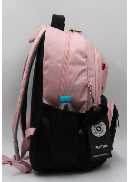 Özel Su Itici Kumaş Unisex Pudra-Siyah Okul Sırt Çantası 34400