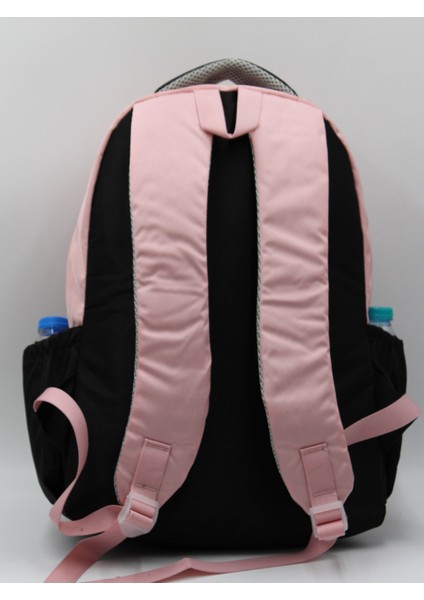 Özel Su Itici Kumaş Unisex Pudra-Siyah Okul Sırt Çantası 34400