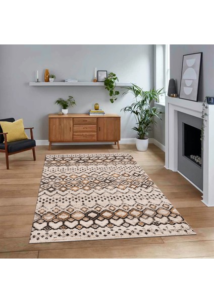 Dijital Baskılı Kaymaz Yıkanabilir Iskandinav Desen Yolluk Salon Halısı, V-Iskandinav-22-Kahve,