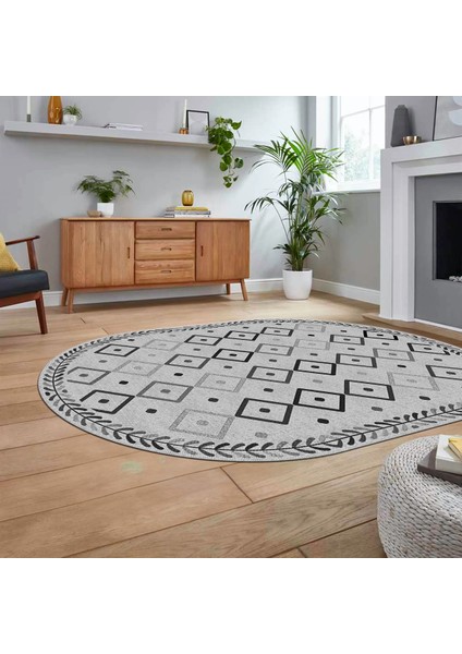 Dijital Kaymaz Yıkanabilir Oval Iskandinav Desen Yolluk Salon Halısı, V-O-Iskandinav-21-Gri, fiyatları