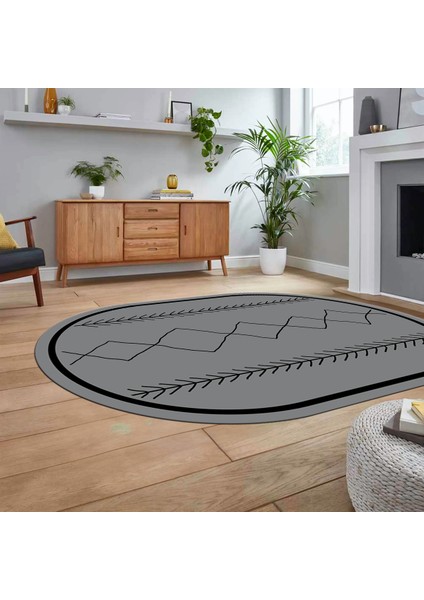 Dijital Kaymaz Yıkanabilir Oval Iskandinav Desen Yolluk Salon Halısı, V-O-Iskandinav-01-Gri, fiyatları