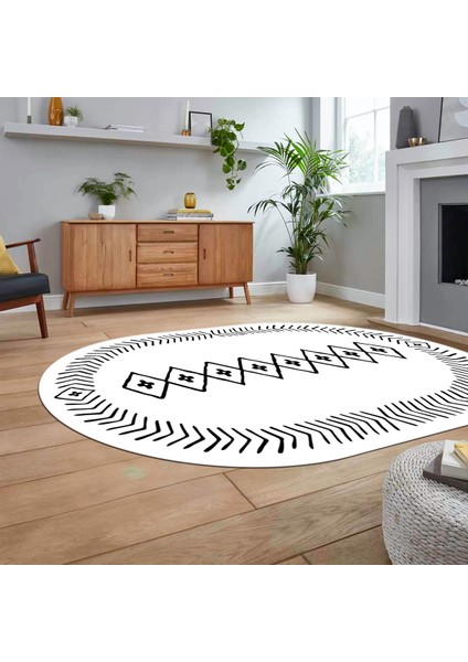 Dijital Kaymaz Yıkanabilir Oval Iskandinav Desen Yolluk Salon Halısı, V-O-Iskandinav-03-Beyaz, fiyatları