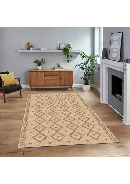 Dijital Baskılı Kaymaz Yıkanabilir Iskandinav Desen Yolluk Salon Halısı, V-Iskandinav-21-Kahve,
