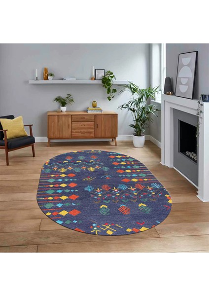 Dijital Kaymaz Yıkanabilir Oval Iskandinav Desen Yolluk Salon Halısı, V-O-Iskandinav-24-Renkli,