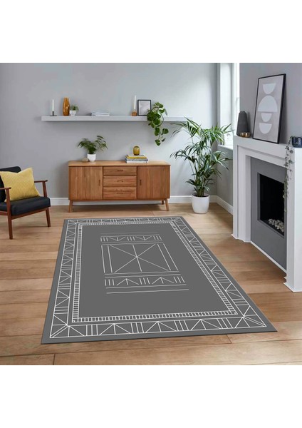 Dijital Baskılı Kaymaz Yıkanabilir Iskandinav Desen Yolluk Salon Halısı, V-Iskandinav-09-Gri,