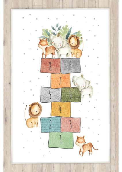 Sevimli Hayvanlar Seksekli Çocuk Halısı