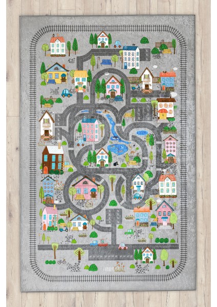 Araba Yolu Şehir Eğitici Temalı Çocuk Halısı