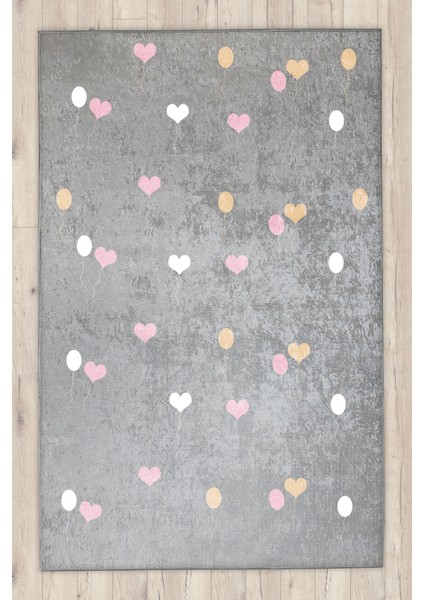 Balonlu Gri Pembe Çocuk Odası Halısı