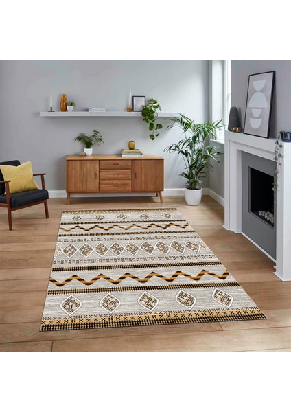 Dijital Baskılı Kaymaz Yıkanabilir Iskandinav Desen Yolluk Salon Halısı, V-Iskandinav-27-Kahve,
