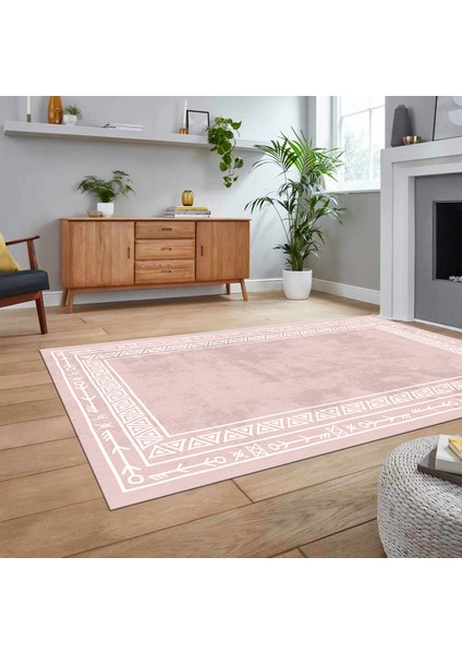 Dijital Baskılı Kaymaz Yıkanabilir Iskandinav Desen Yolluk Salon Halısı, V-Iskandinav-30-Pembe, fiyatları