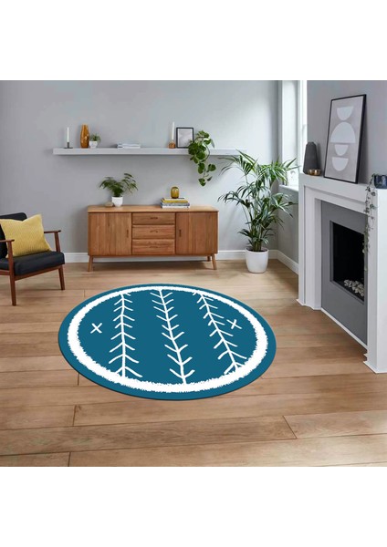 Dijital Kaymaz Yıkanabilir Yuvarlak Iskandinav Desen Salon Halısı, V-Y-Iskandinav-07-Mavi,