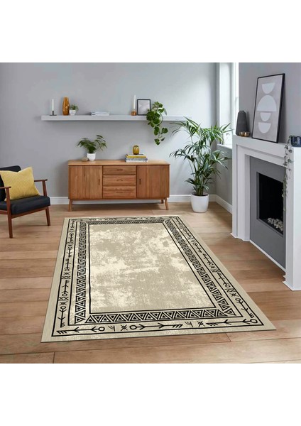 Dijital Baskılı Kaymaz Yıkanabilir Iskandinav Desen Yolluk Salon Halısı, V-Iskandinav-30-Bej,