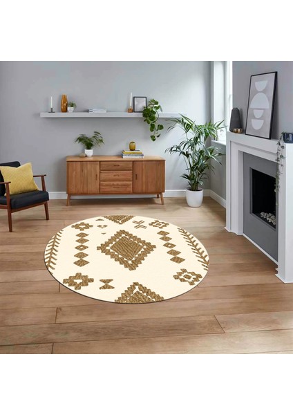 Dijital Kaymaz Yıkanabilir Yuvarlak Iskandinav Desen Salon Halısı, V-Y-Iskandinav-15-Vizon,