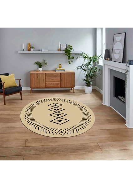 Dijital Kaymaz Yıkanabilir Yuvarlak Iskandinav Desen Salon Halısı, V-Y-Iskandinav-03-Krem,