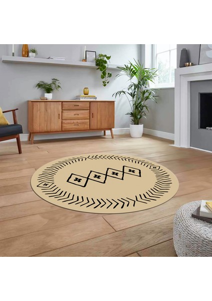Dijital Kaymaz Yıkanabilir Yuvarlak Iskandinav Desen Salon Halısı, V-Y-Iskandinav-03-Krem,