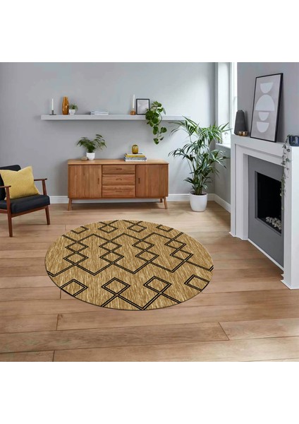 Dijital Kaymaz Yıkanabilir Yuvarlak Iskandinav Desen Salon Halısı, V-Y-Iskandinav-05-Kahve,
